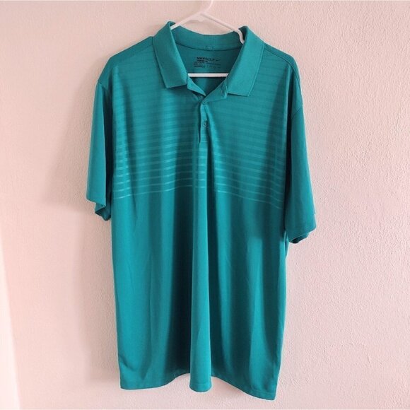 Nike Other - Nike Dri Fit Golf Polo Standard Fit Mens XXL Jungle Green Striped Pattern Front